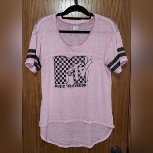 Women's MTV Pink Scoop Neck Tee Shirt Top, Size M/L